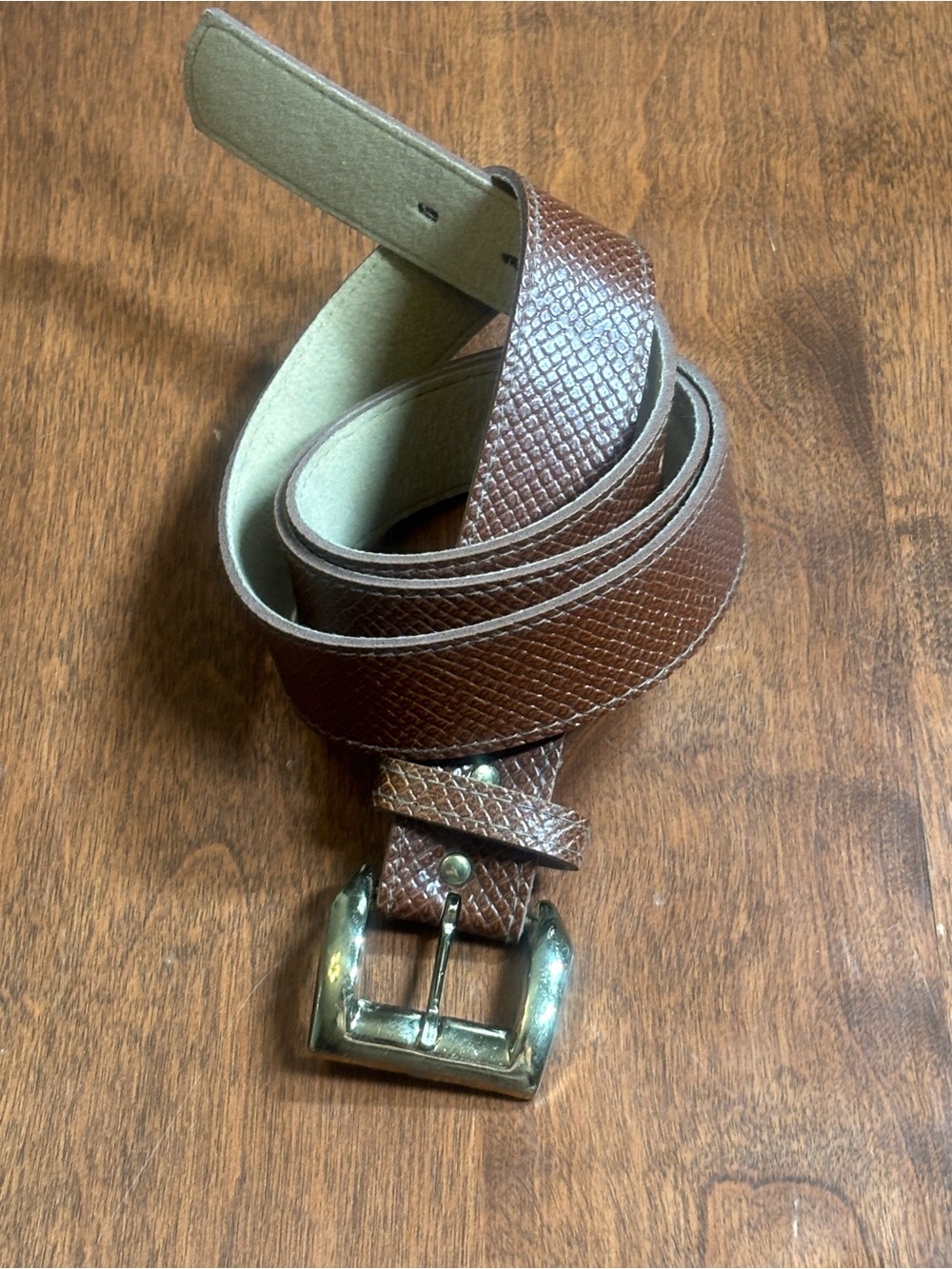 Men's Textured Brown Leather Belt with Metal Buckle